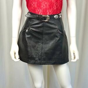 Vintage Zara Soft Leather Micro Mini Skirt in Black • Zippers - XS/S